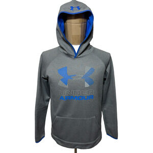 Under Armour Hoodie Sweatshirt Boys Youth XL Gray Blue Coldgear Storm Fleece